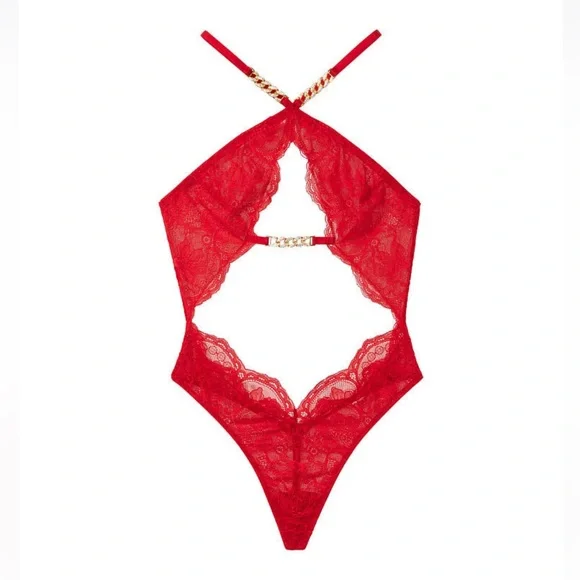 VS VERY SEXY RED HIGH NECK HALTER LACE TEDDY NWT